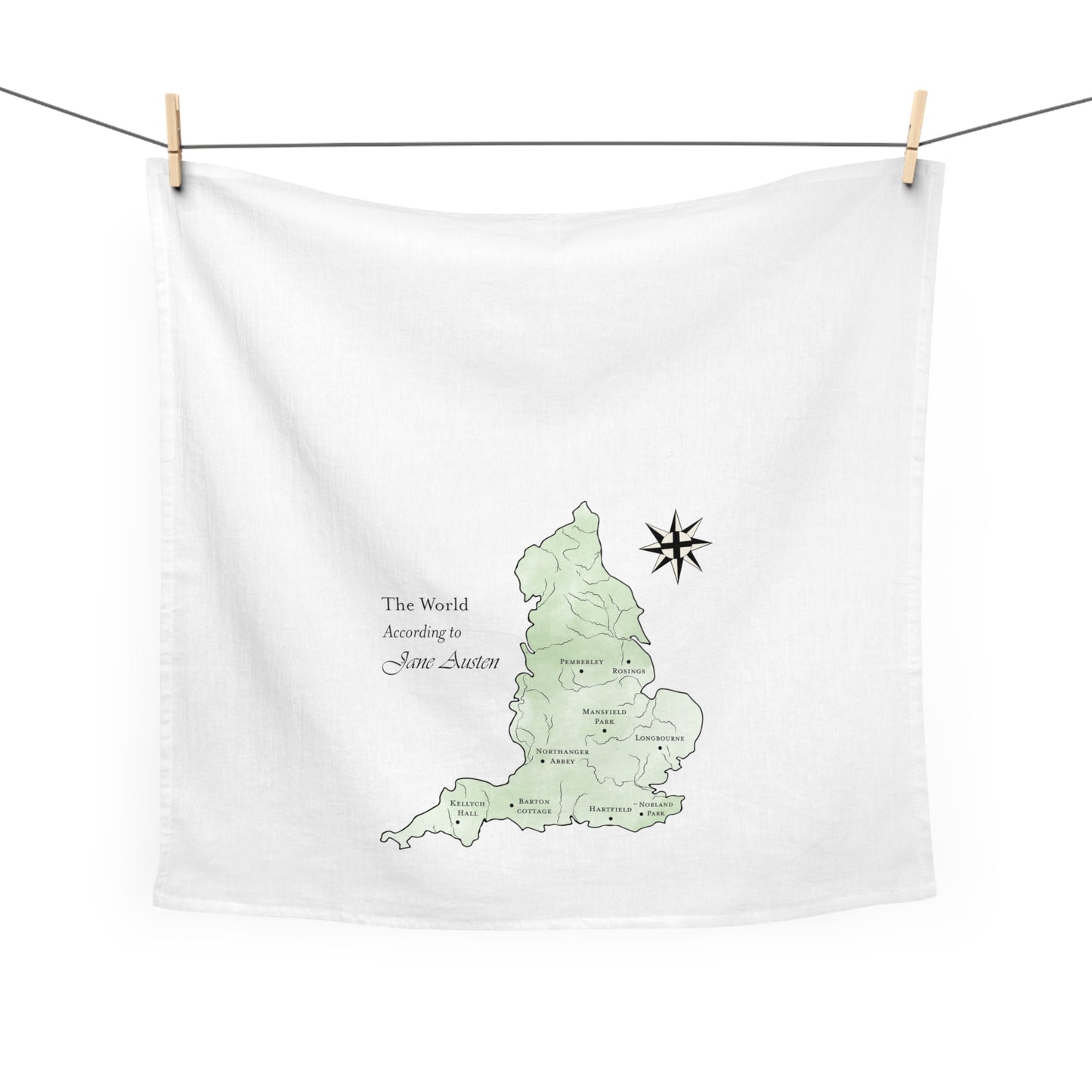 Jane Austen Map of England Tea Towel