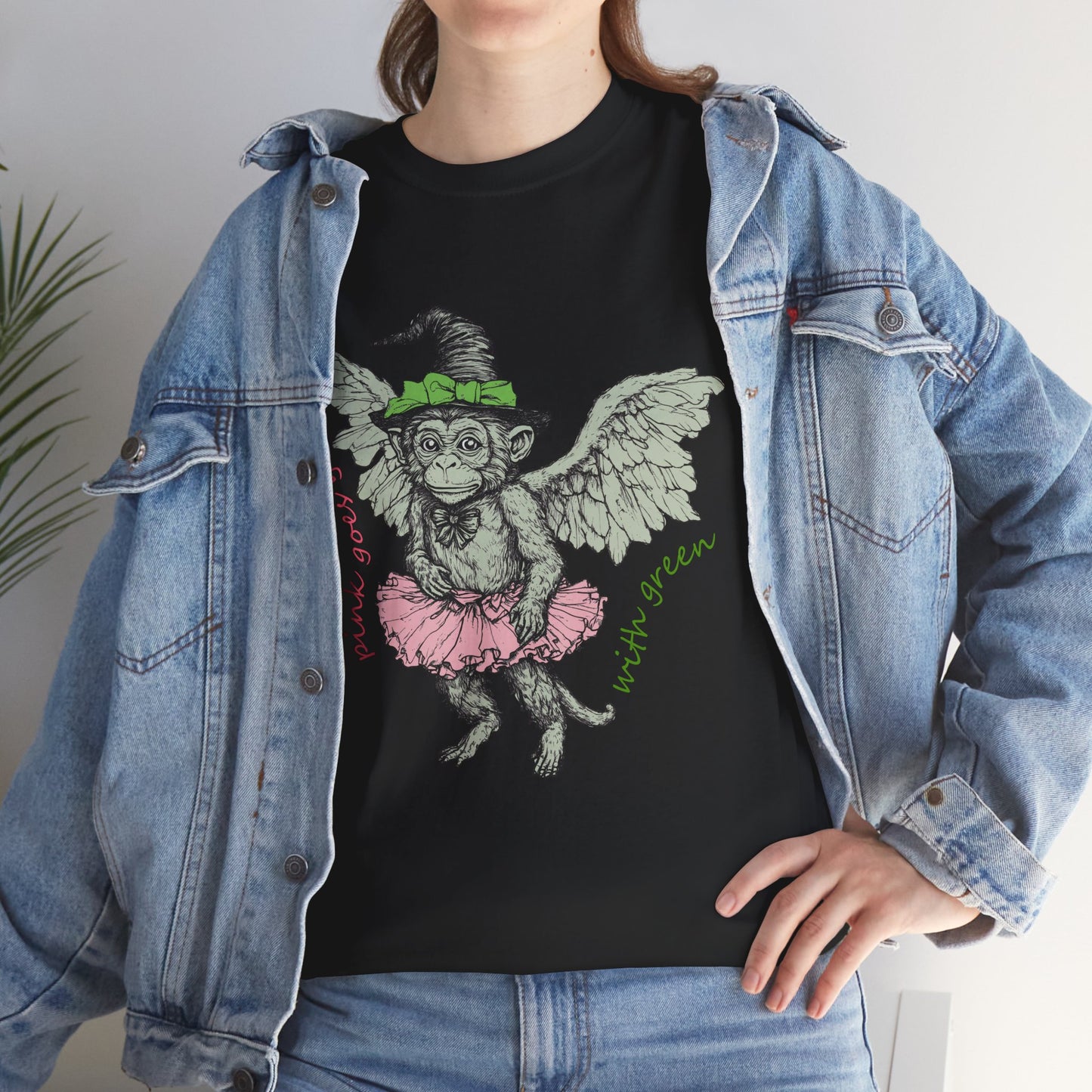 Wicked Chistery Pink Goes Good With Green Cotton Tee, Flying Monkey Shirt, Wicked Movie Black Tshirt, Wicked Men's Unisex Shirt